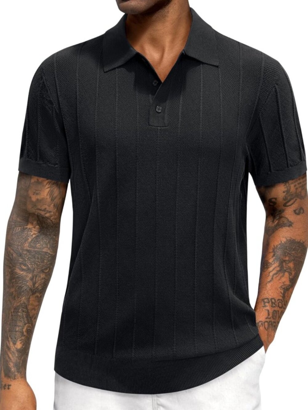 Men's Short Sleeve Polo Shirt - Ribbed Knit, Stretchy Casual Golf Top
